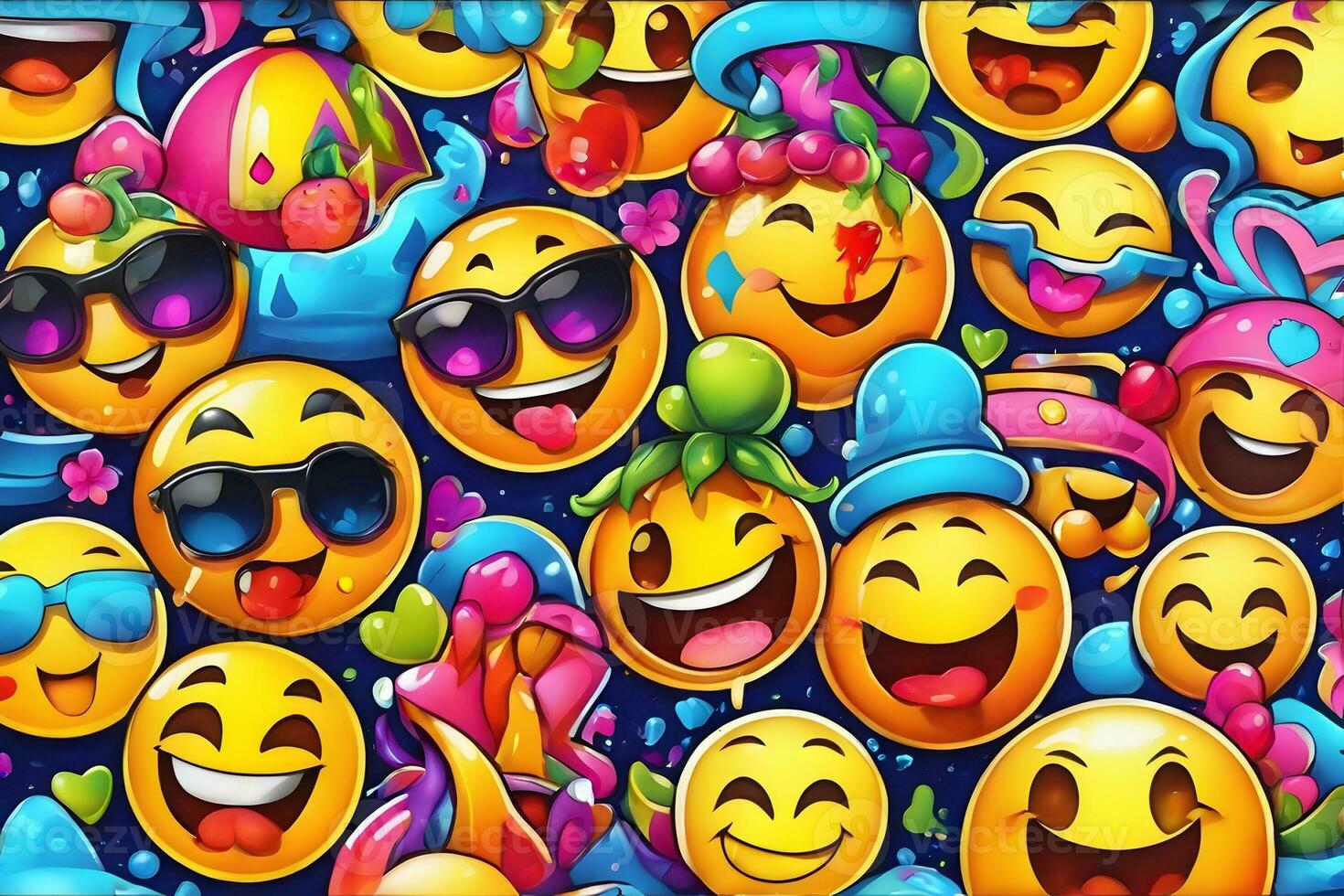 Emoji Graffiti Hintergrund, Emoji Graffiti Hintergrund, Emoji Graffiti Muster, Graffiti Hintergrund, Graffiti Kunst, Graffiti Hintergrund, ai generativ foto