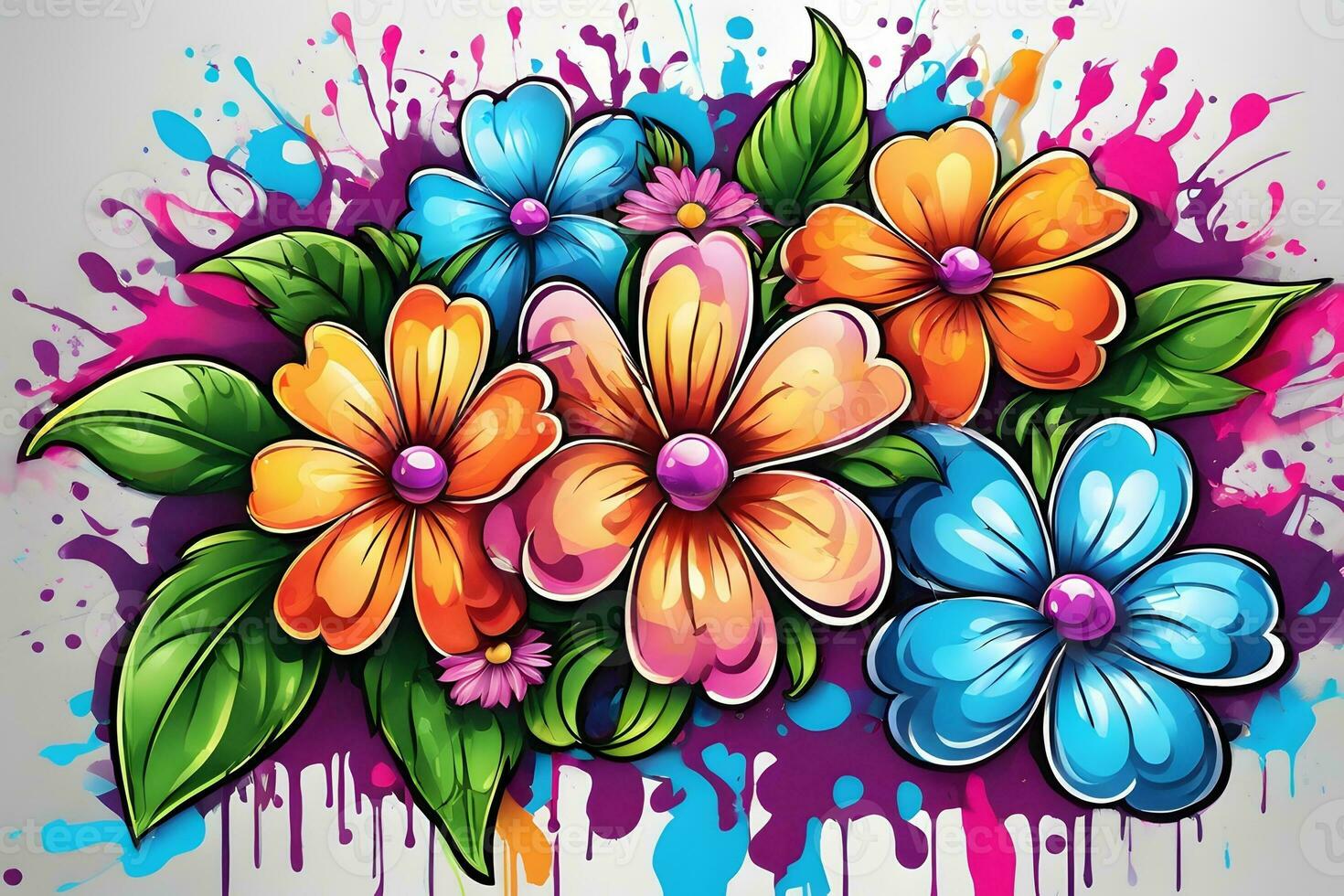 Blume Graffiti Hintergrund, Graffiti Hintergrund, Blumen- Graffiti Muster, Blume Graffiti Hintergrund, Blume Graffiti Kunst, Blumen- Graffiti malen, ai generativ foto