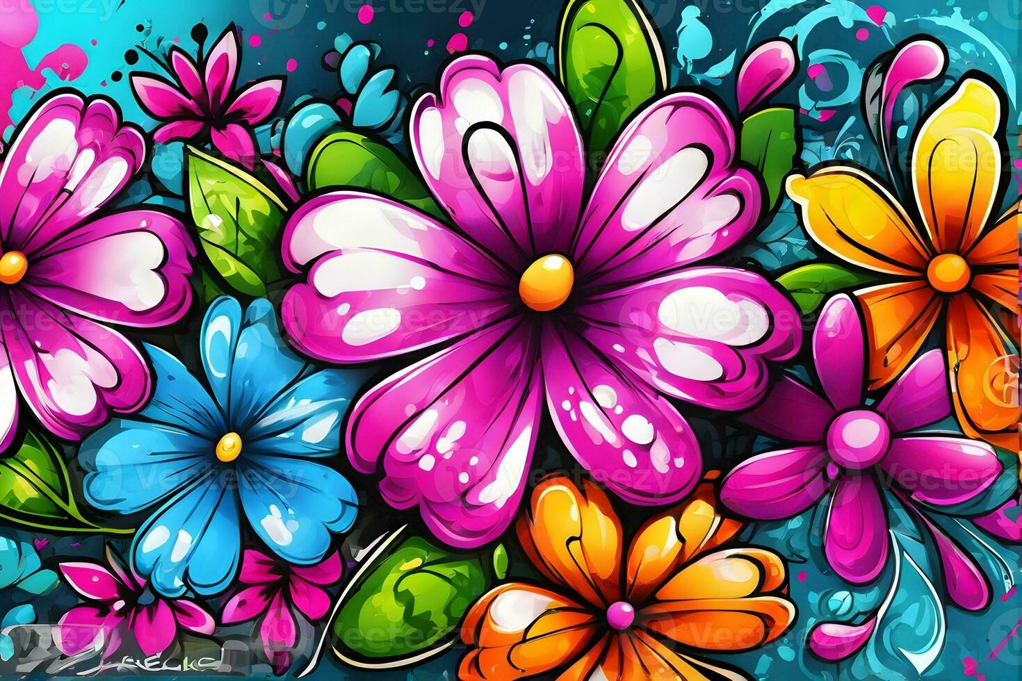 Blume Graffiti Hintergrund, Graffiti Hintergrund, Blumen- Graffiti Muster, Blume Graffiti Hintergrund, Blume Graffiti Kunst, Blumen- Graffiti malen, ai generativ foto