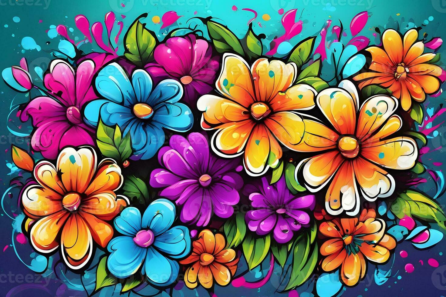 Blume Graffiti Hintergrund, Graffiti Hintergrund, Blumen- Graffiti Muster, Blume Graffiti Hintergrund, Blume Graffiti Kunst, Blumen- Graffiti malen, ai generativ foto