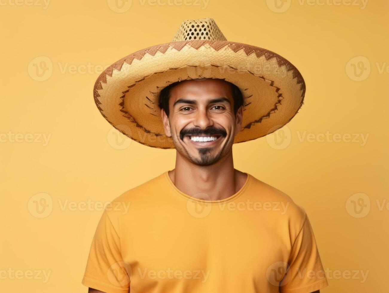 Mexikaner Mann im spielerisch Pose auf solide Hintergrund ai generativ foto