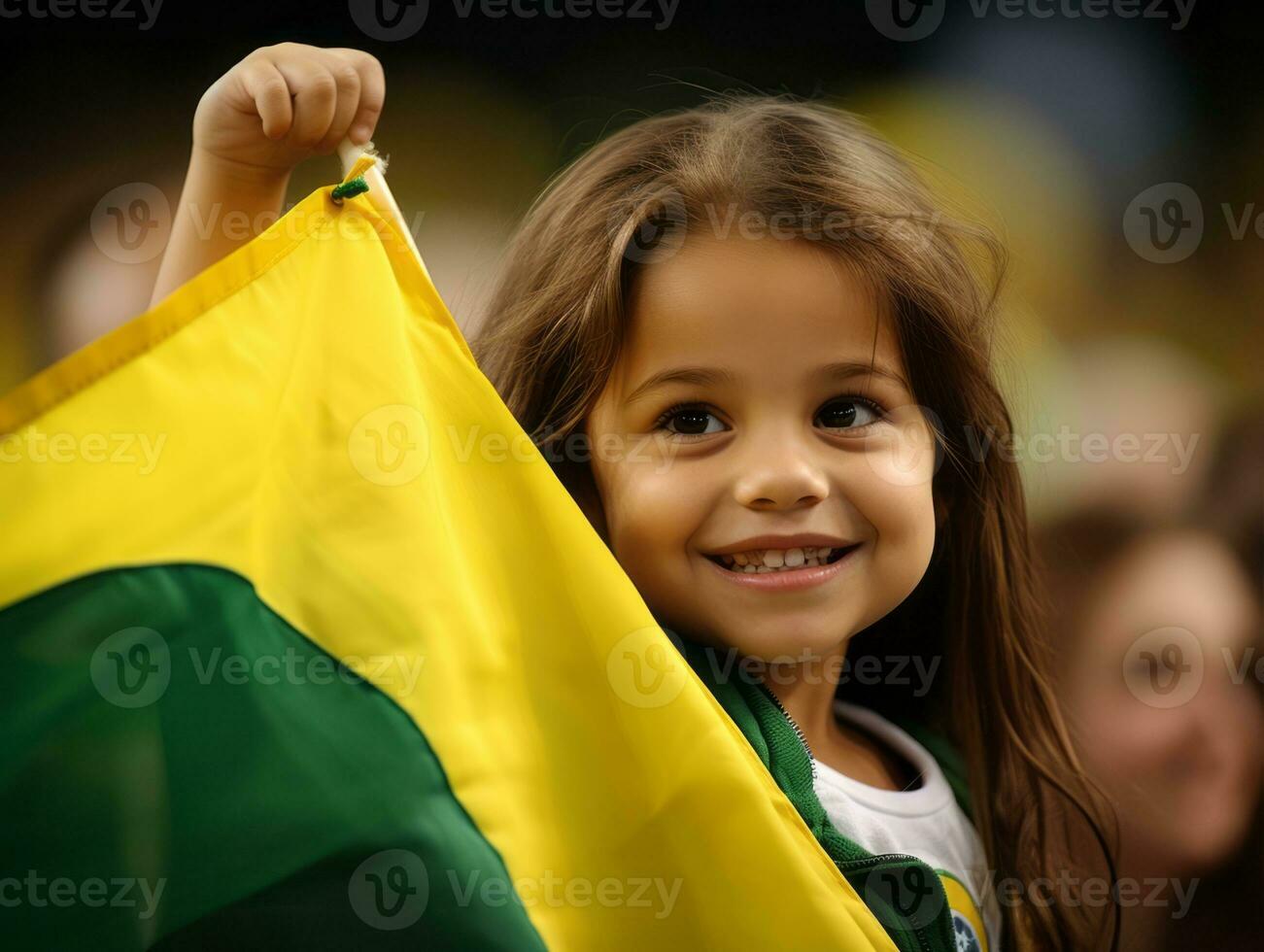 Brasilianer Kind feiert seine Fußball Teams Sieg ai generativ foto