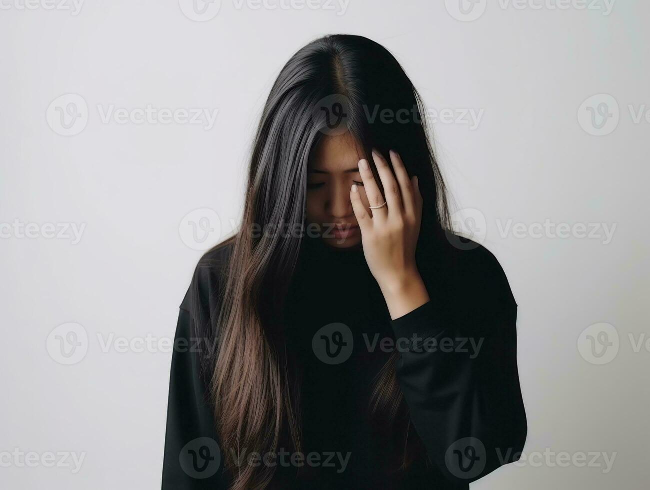 asiatisch Frau im emotional dynamisch Pose auf solide Hintergrund ai generativ foto