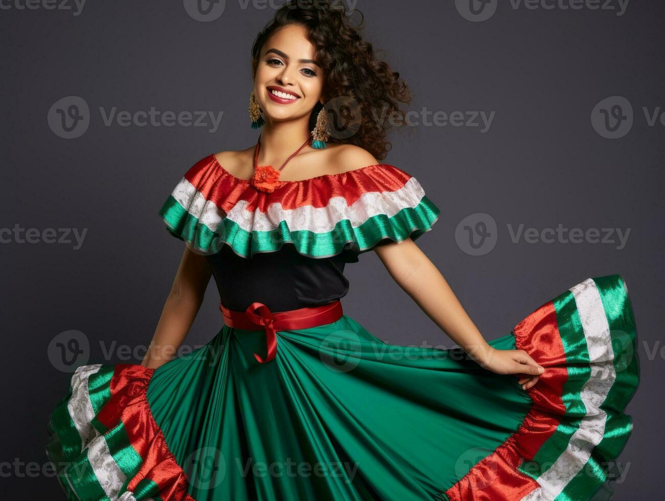 Mexikaner Frau im emotional dynamisch Pose auf solide Hintergrund ai generativ foto