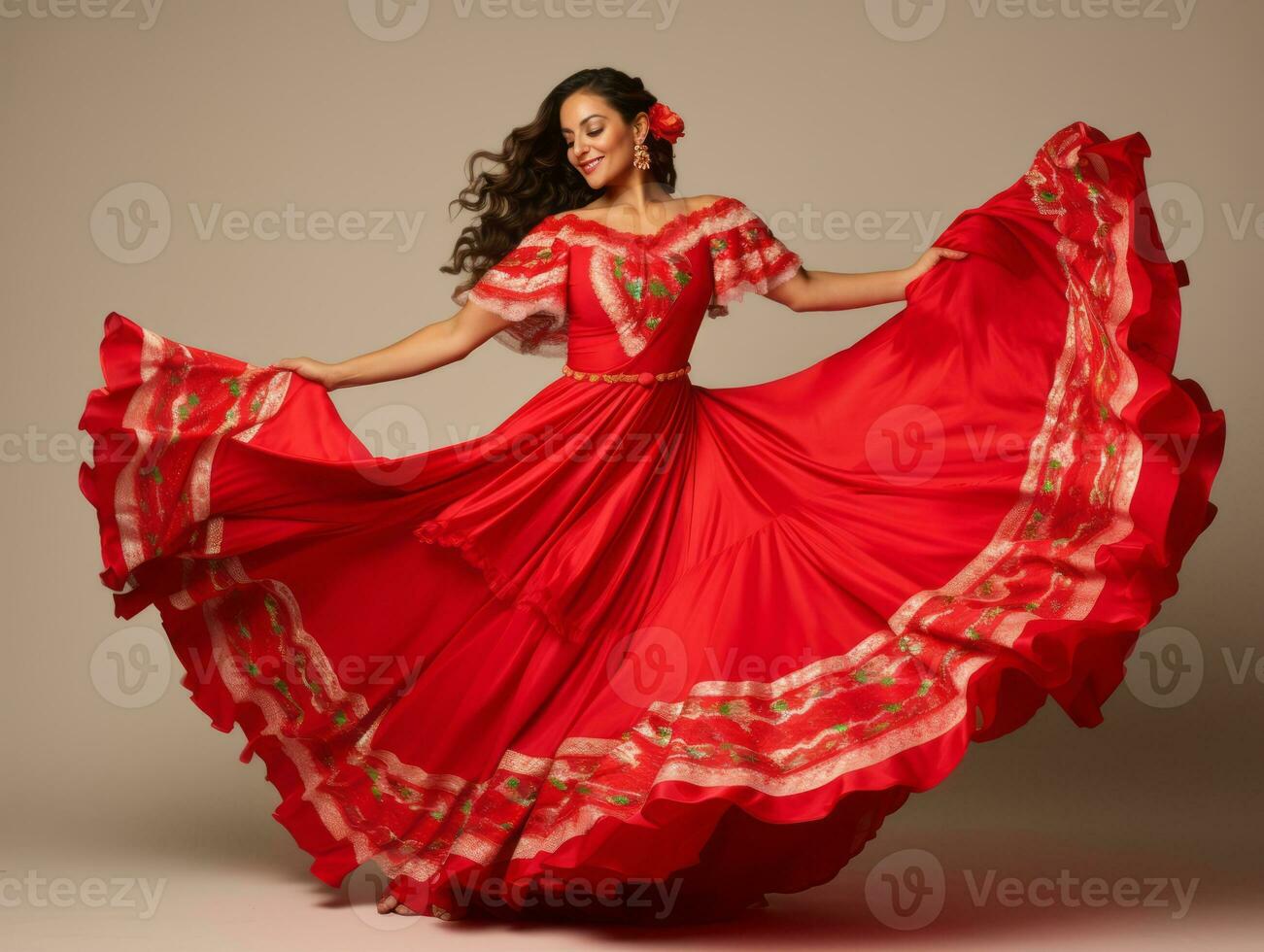 Mexikaner Frau im emotional dynamisch Pose auf solide Hintergrund ai generativ foto