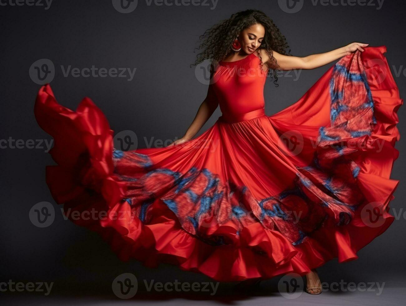 Mexikaner Frau im emotional dynamisch Pose auf solide Hintergrund ai generativ foto