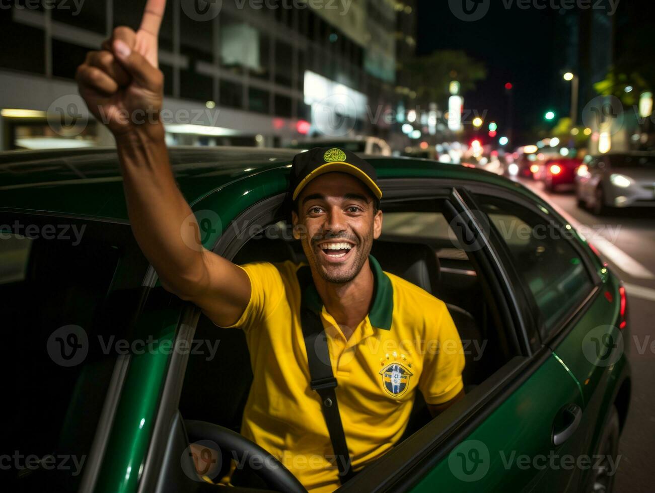 Brasilianer Mann feiert seine Fußball Teams Sieg ai generativ foto