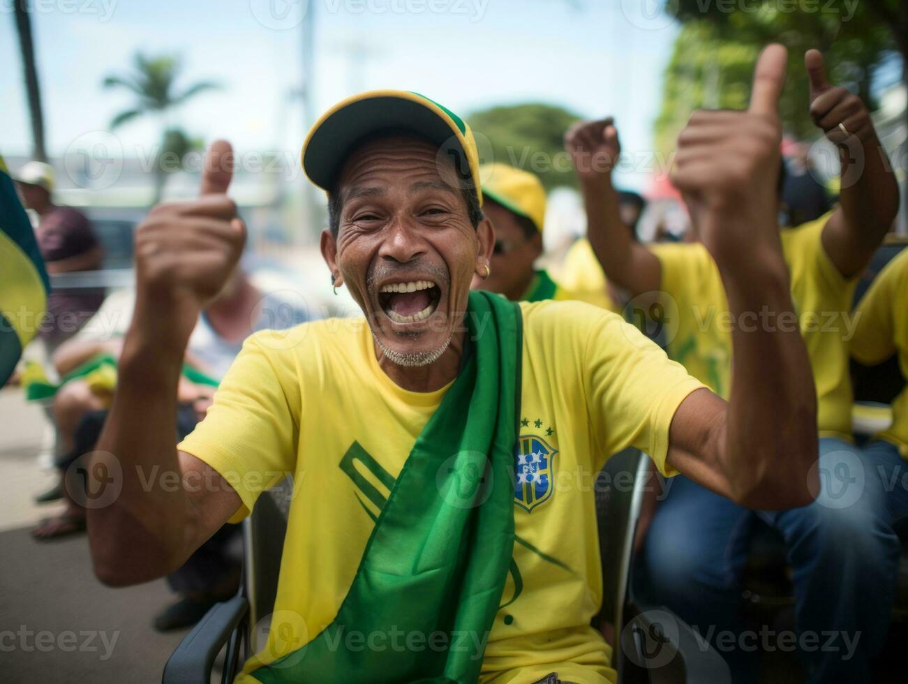 Brasilianer Mann feiert seine Fußball Teams Sieg ai generativ foto