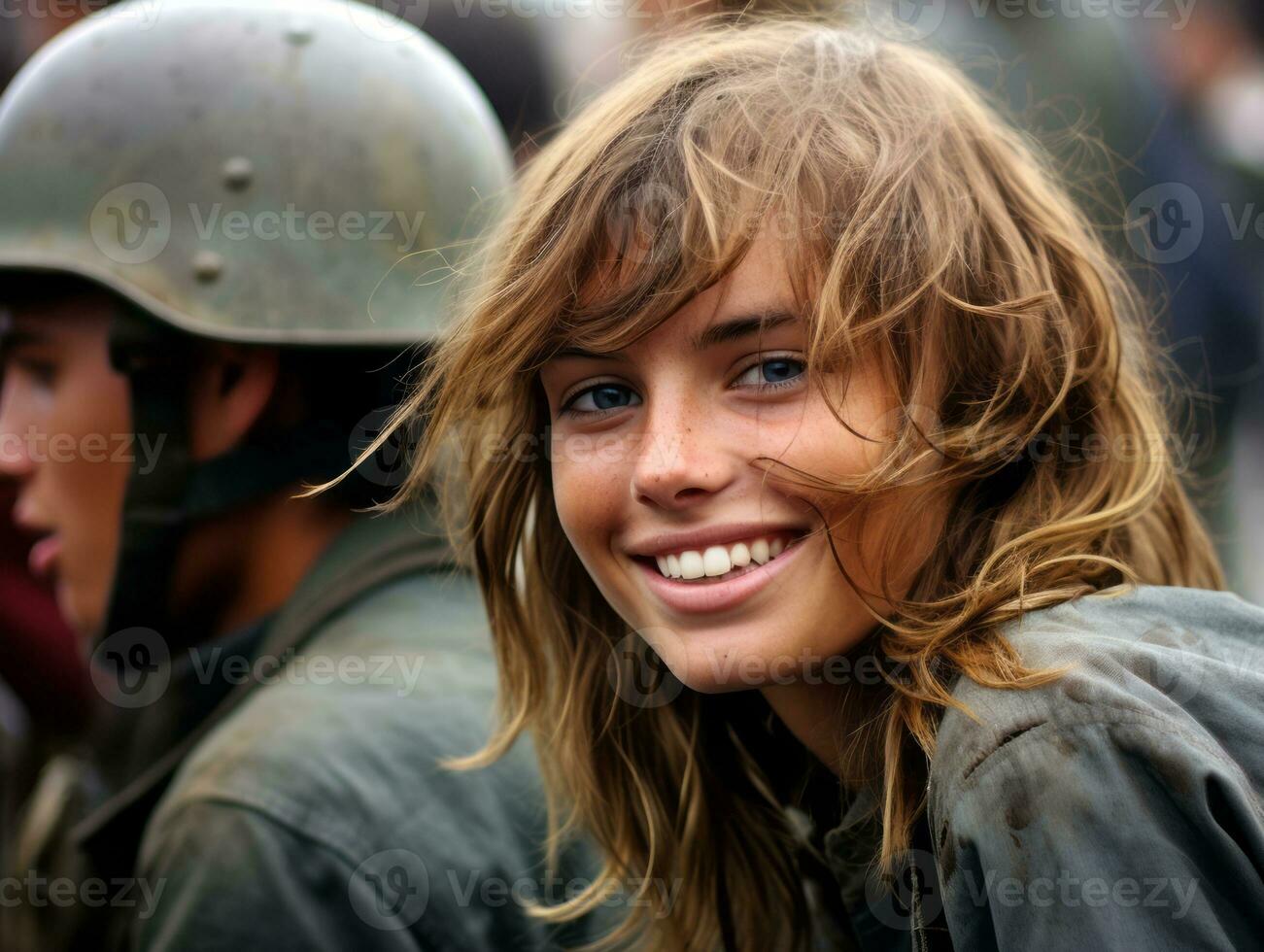 Frau dient wie ein gewidmet und furchtlos Soldat ai generativ foto