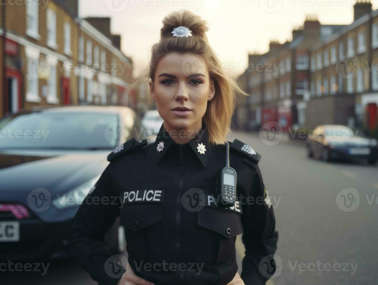 die Polizistin ist vorsichtig Prüfung das Verbrechen Szene zum Potenzial Beweise ai generativ foto