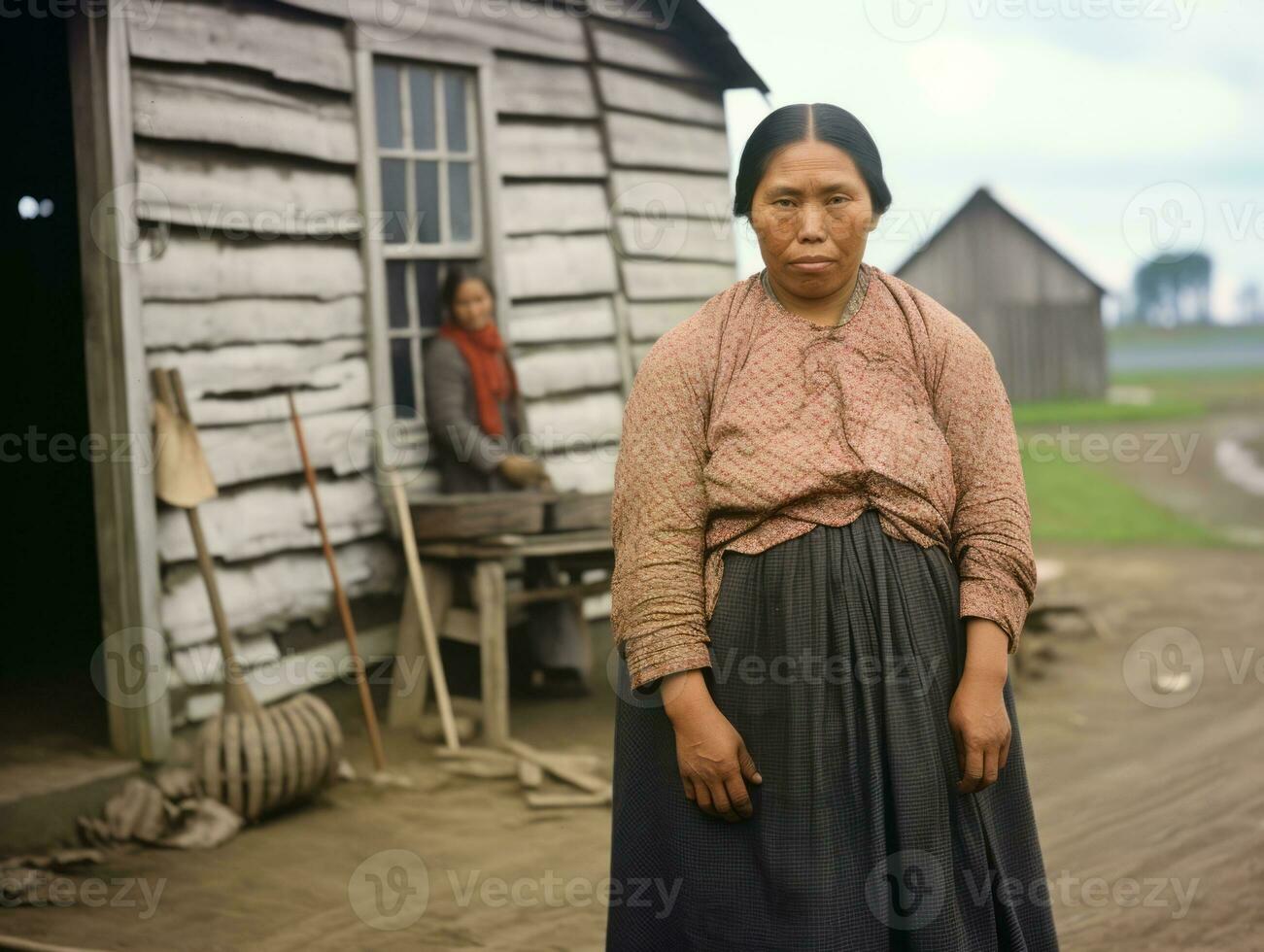 ein farbig alt fotografieren von ein Frau von das früh 1900s ai generativ foto