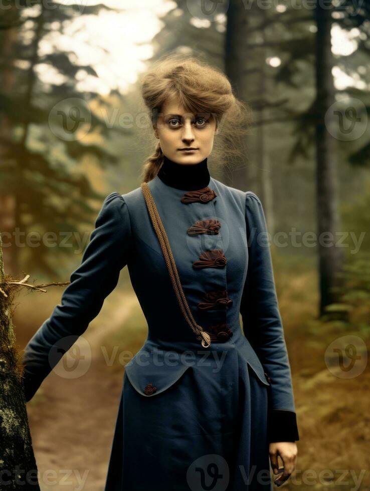 ein farbig alt fotografieren von ein Frau von das früh 1900s ai generativ foto