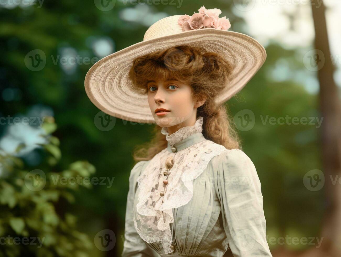 ein farbig alt fotografieren von ein Frau von das früh 1900s ai generativ foto