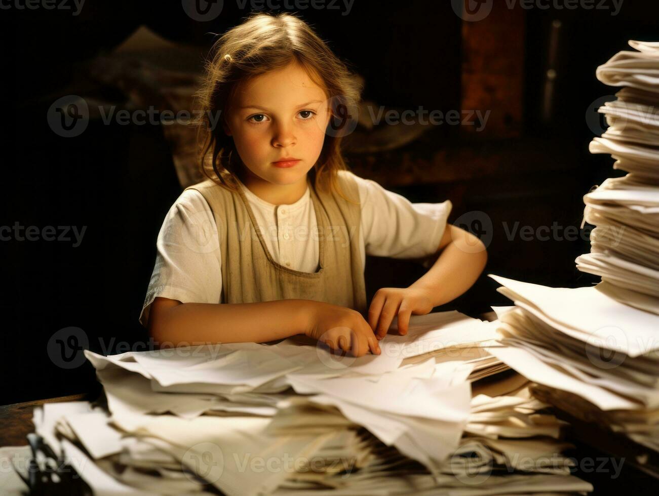 historisch farbig Foto von ein Kinder Täglich Arbeit im das 1900s ai generativ