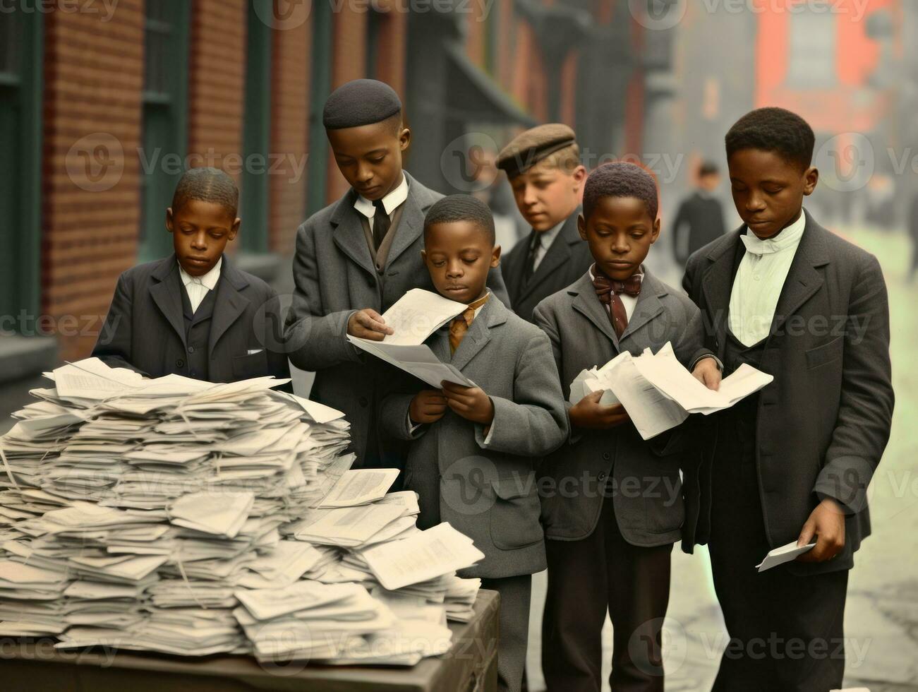 historisch farbig Foto von ein Kinder Täglich Arbeit im das 1900s ai generativ