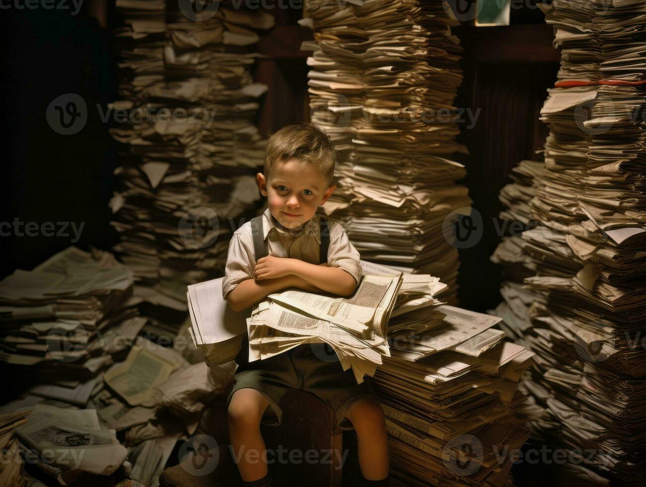 historisch farbig Foto von ein Kinder Täglich Arbeit im das 1900s ai generativ