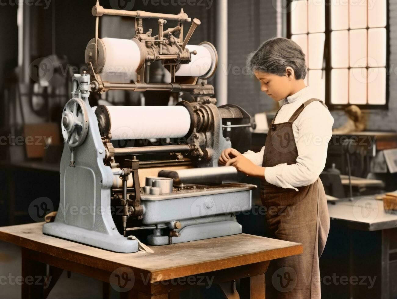 historisch farbig Foto von ein Kinder Täglich Arbeit im das 1900s ai generativ