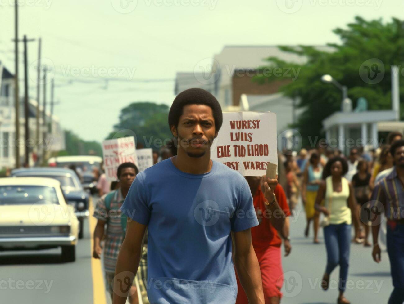 historisch farbig Foto von ein Mann führen ein Protest ai generativ