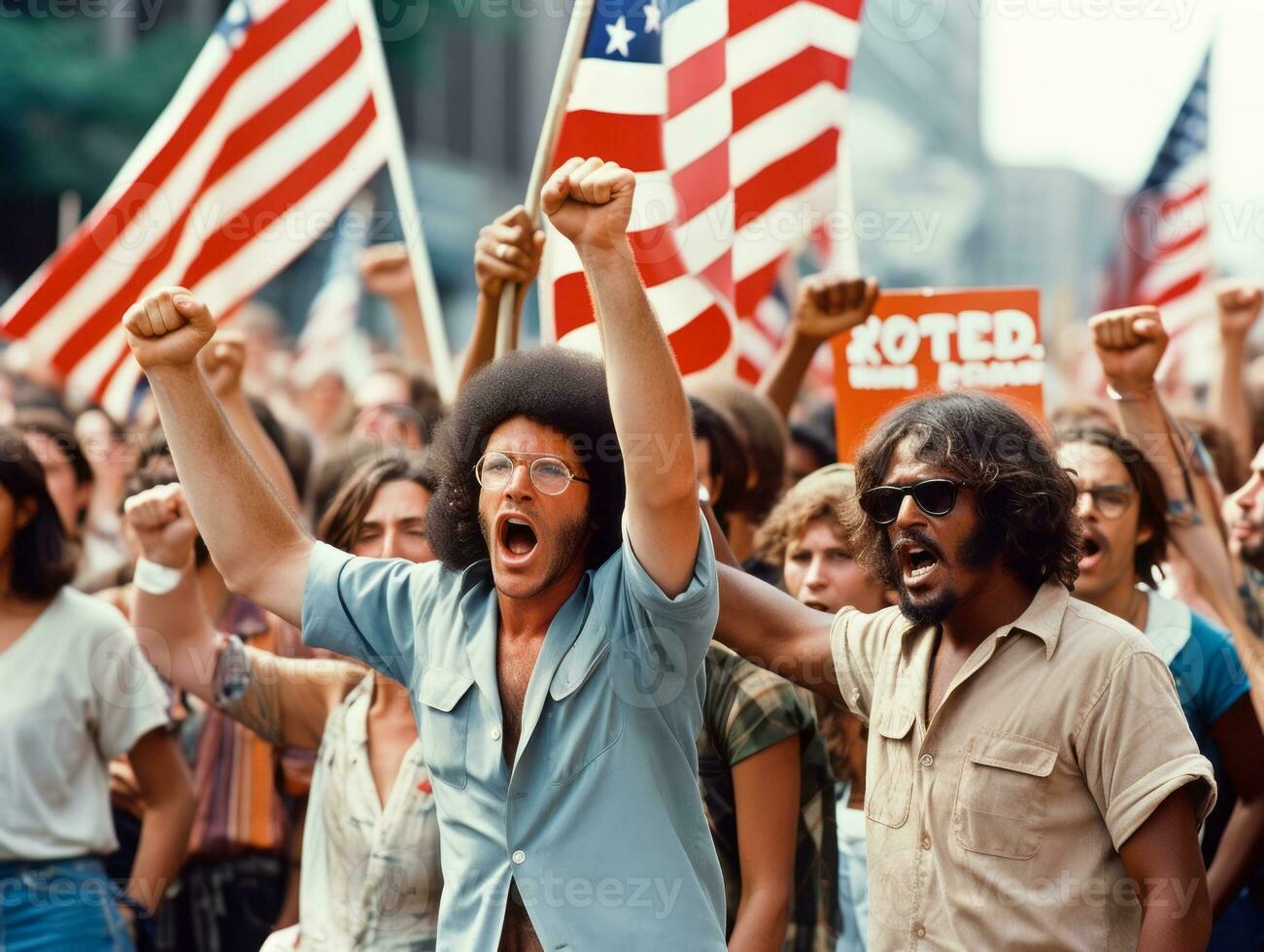 historisch farbig Foto von ein Mann führen ein Protest ai generativ