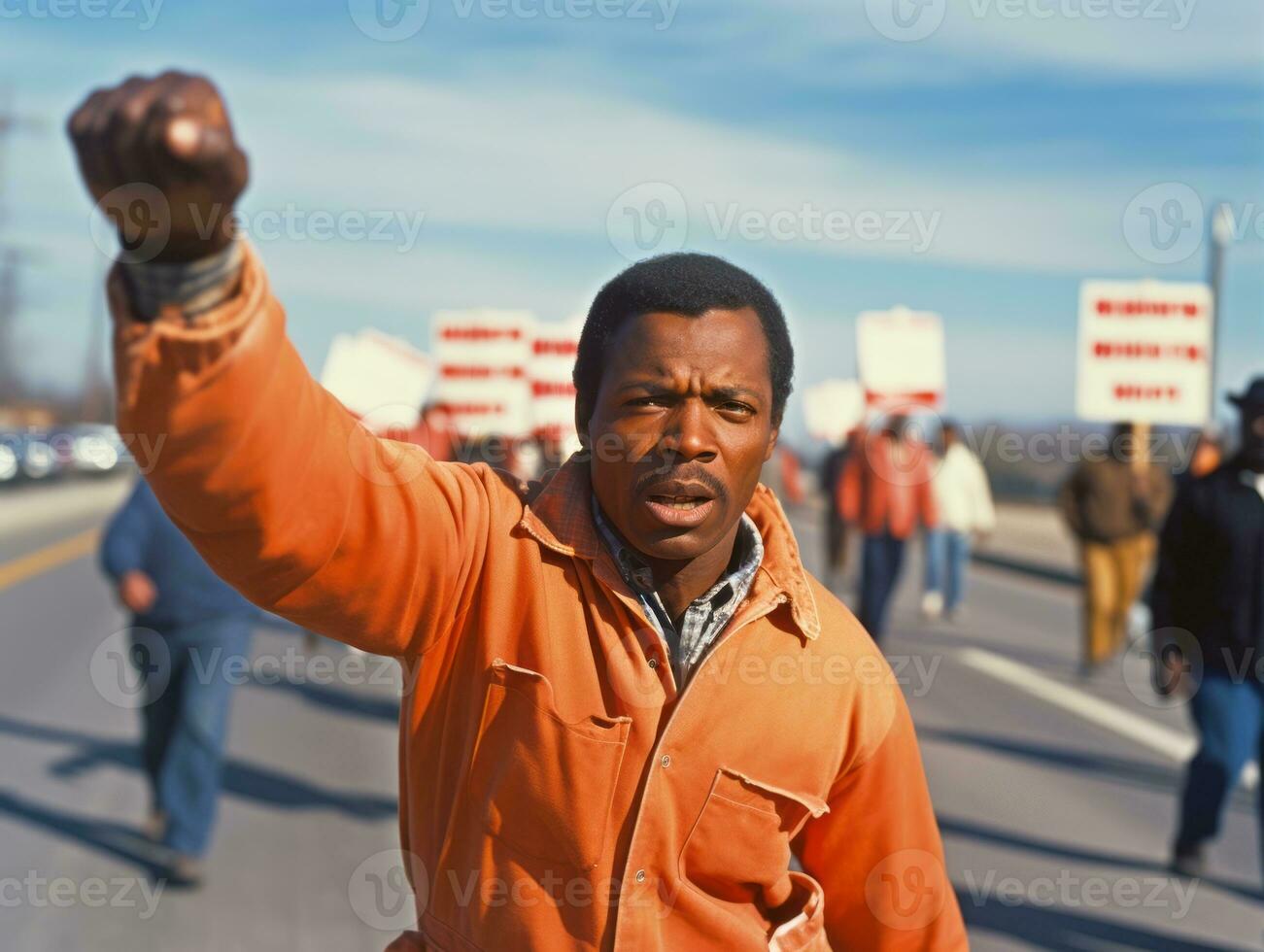 historisch farbig Foto von ein Mann führen ein Protest ai generativ