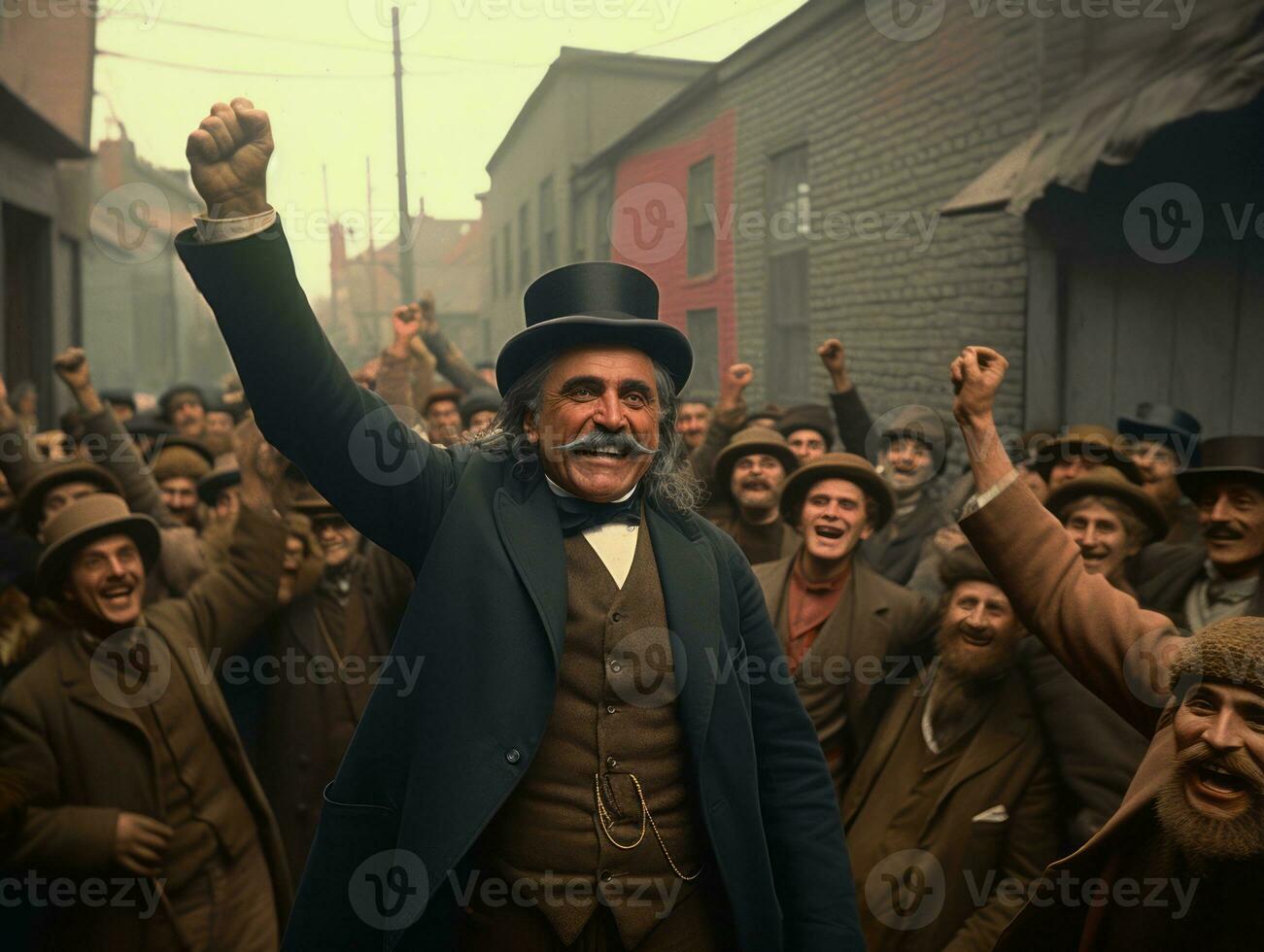 historisch farbig Foto von ein Mann führen ein Protest ai generativ