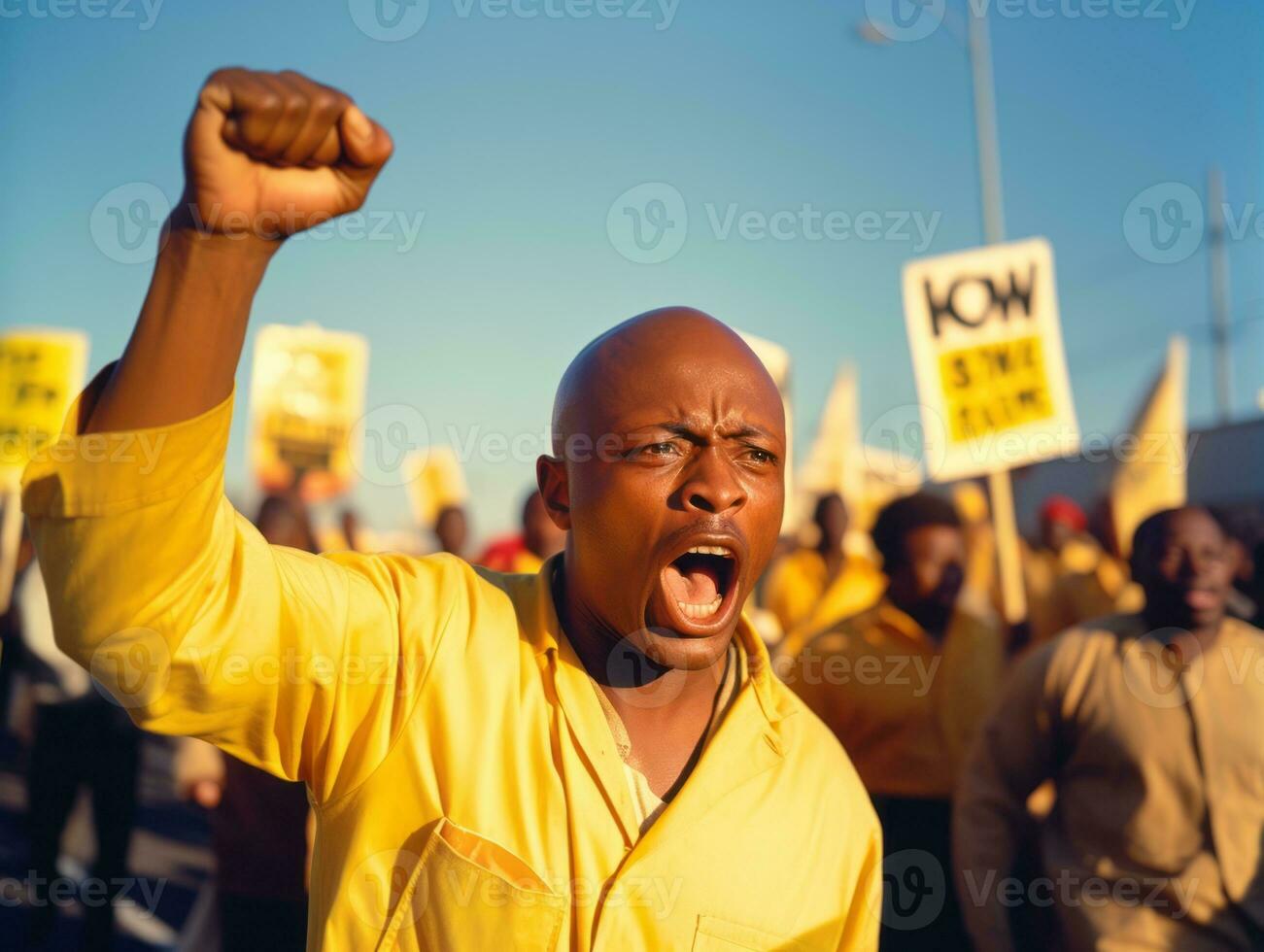 historisch farbig Foto von ein Mann führen ein Protest ai generativ