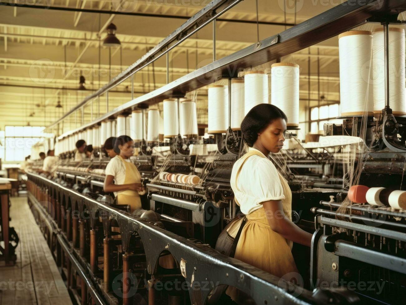 historisch farbig Foto von ein Frauen Täglich Arbeit im das Vergangenheit ai generativ