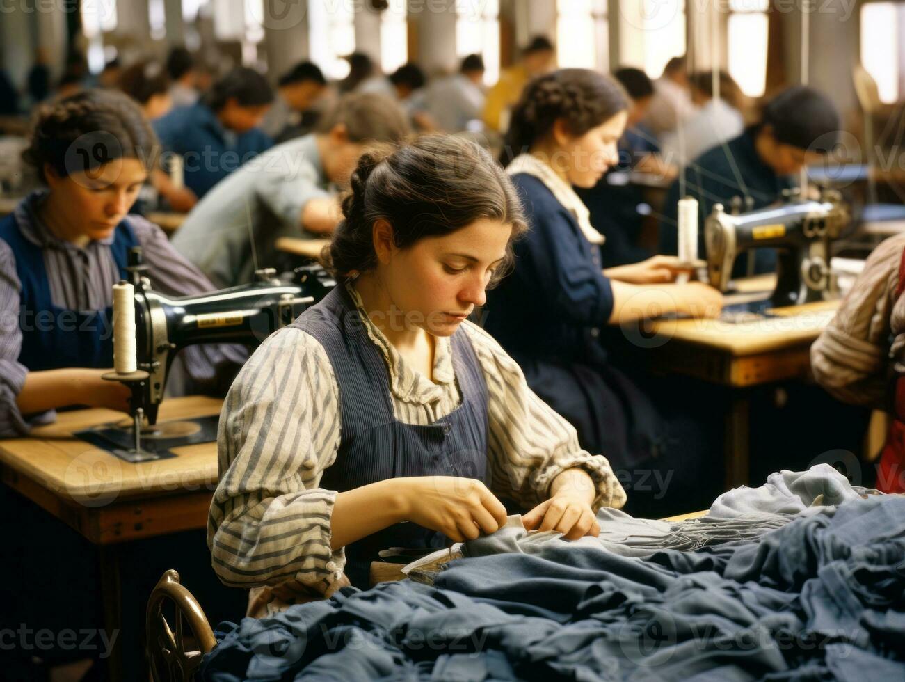 historisch farbig Foto von ein Frauen Täglich Arbeit im das Vergangenheit ai generativ