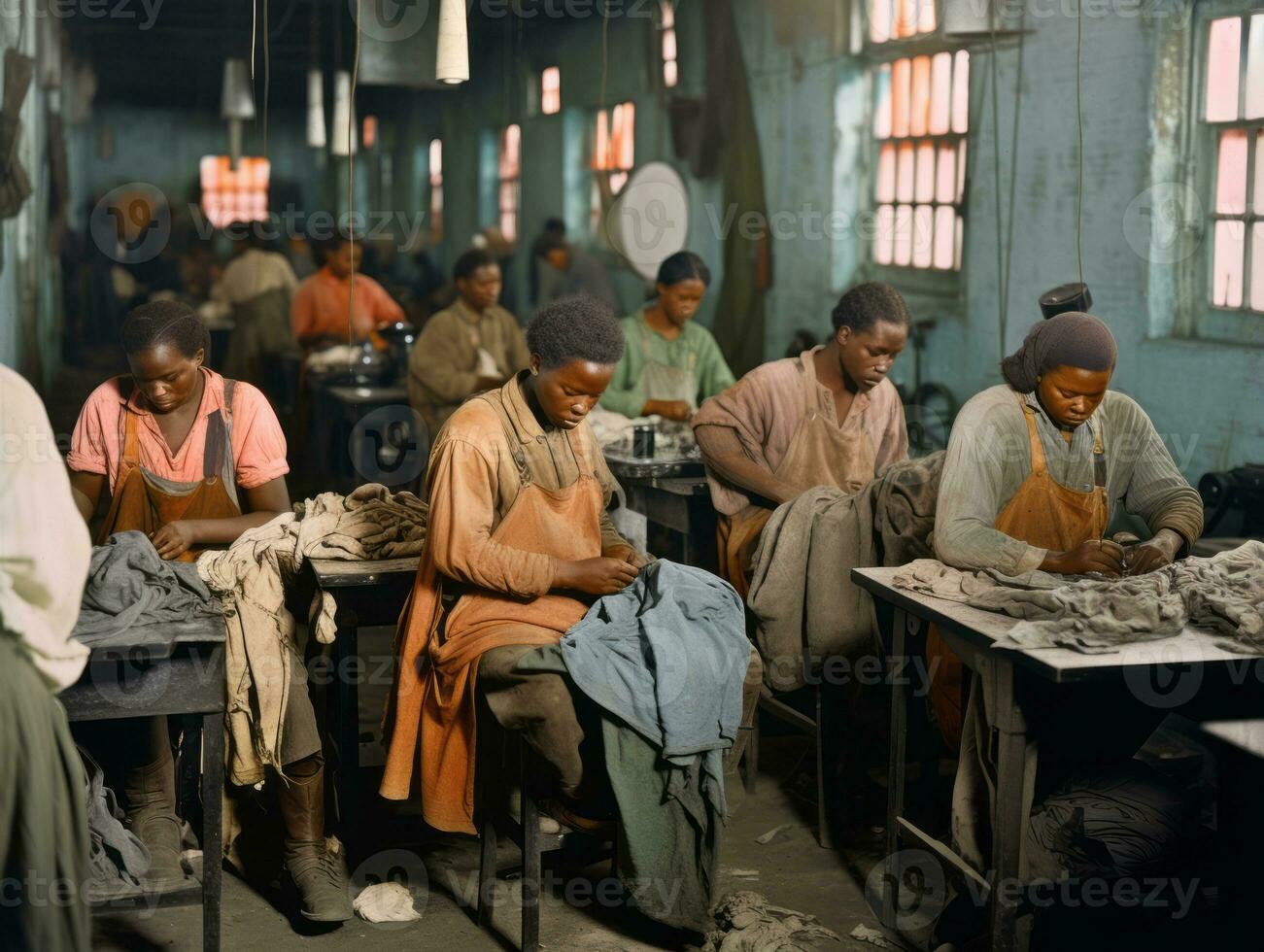 historisch farbig Foto von ein Frauen Täglich Arbeit im das Vergangenheit ai generativ