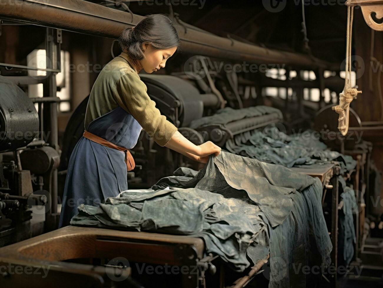 historisch farbig Foto von ein Frauen Täglich Arbeit im das Vergangenheit ai generativ