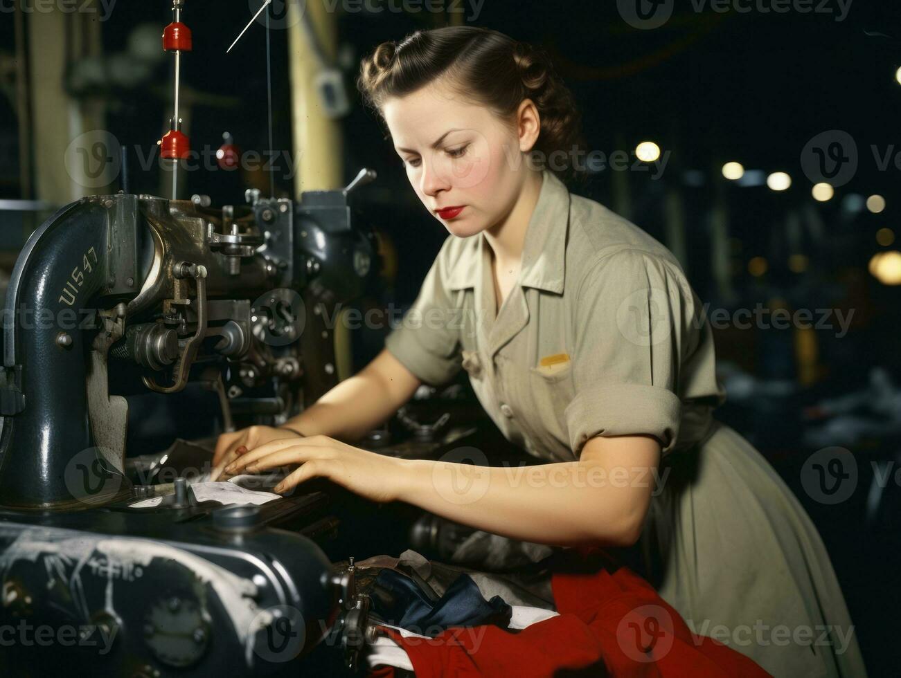 historisch farbig Foto von ein Frauen Täglich Arbeit im das Vergangenheit ai generativ