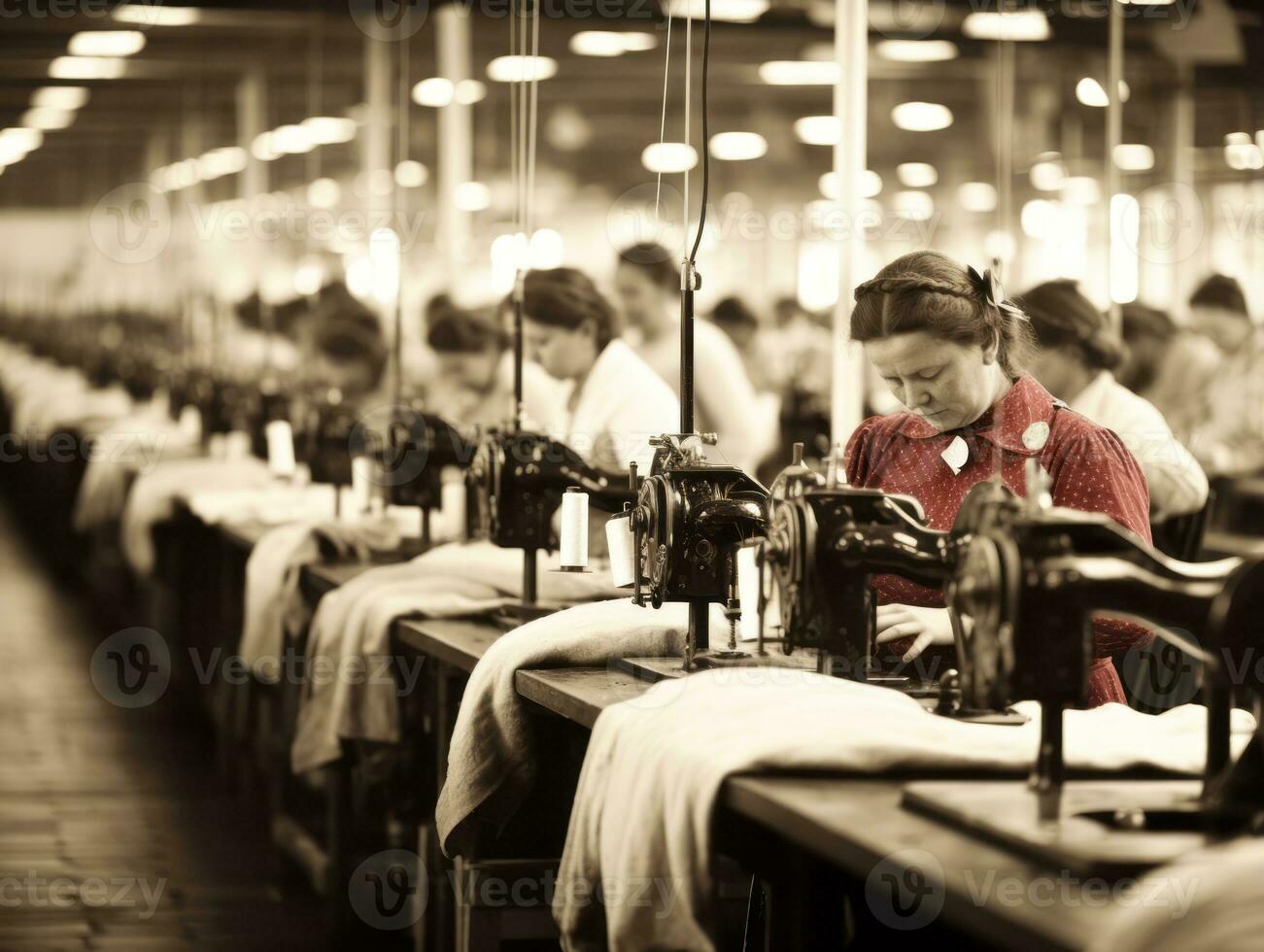 historisch farbig Foto von ein Frauen Täglich Arbeit im das Vergangenheit ai generativ