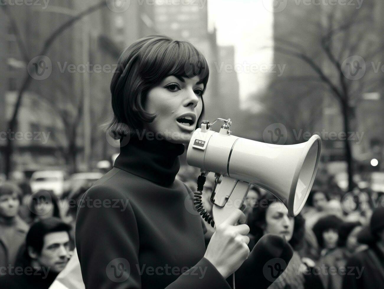 historisch farbig Foto von ein Frau führen ein Protest ai generativ