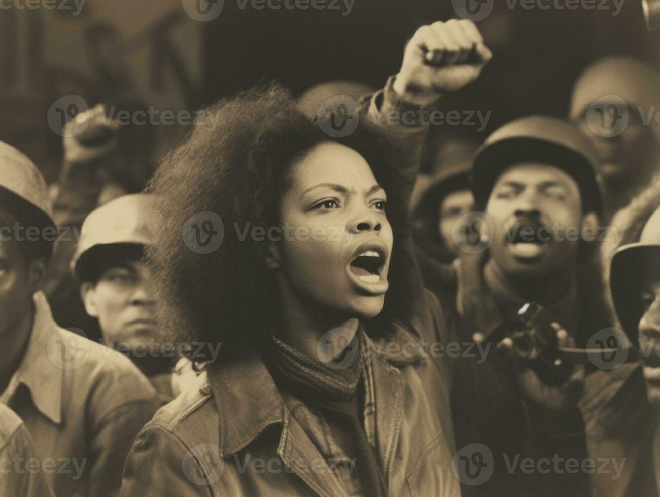 historisch farbig Foto von ein Frau führen ein Protest ai generativ