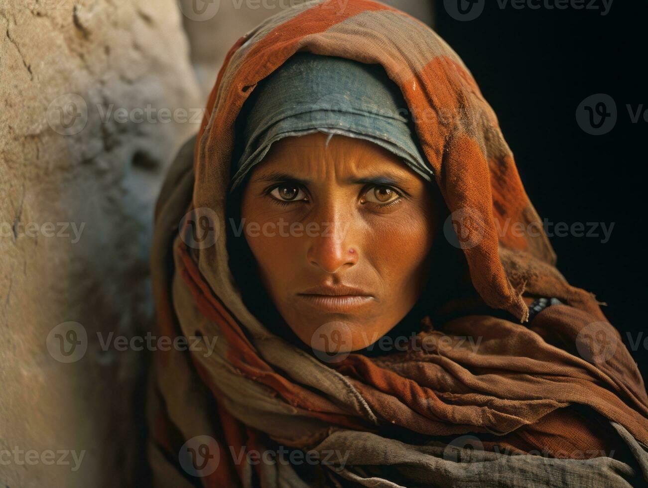 alt farbig fotografieren von arabisch Frau von früh 1900s ai generativ foto