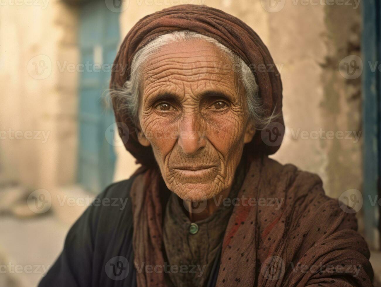 alt farbig fotografieren von arabisch Frau von früh 1900s ai generativ foto