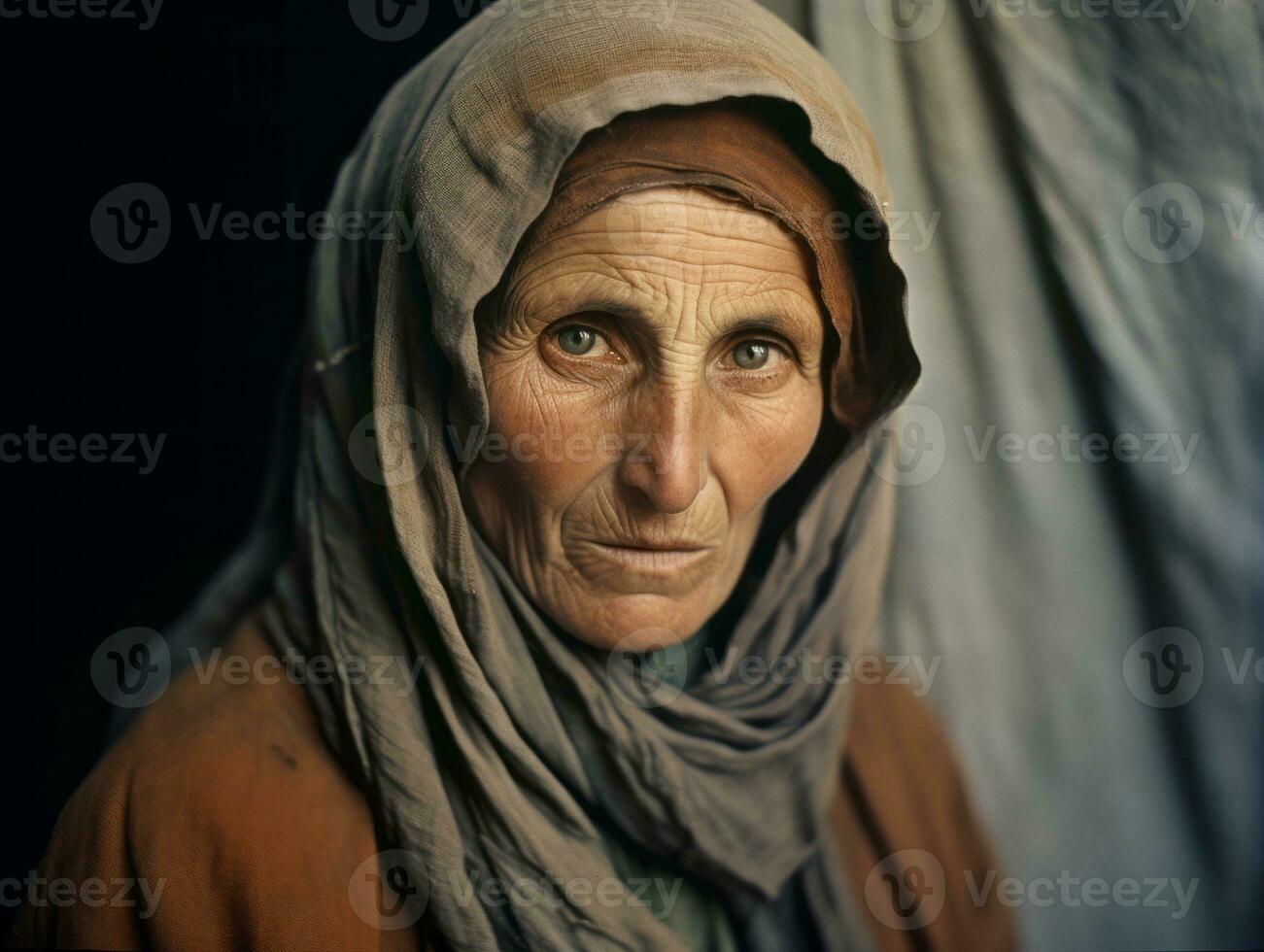 alt farbig fotografieren von arabisch Frau von früh 1900s ai generativ foto
