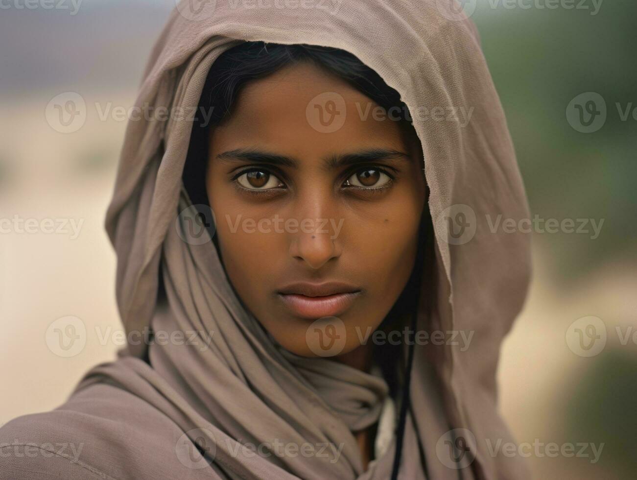 alt farbig fotografieren von arabisch Frau von früh 1900s ai generativ foto