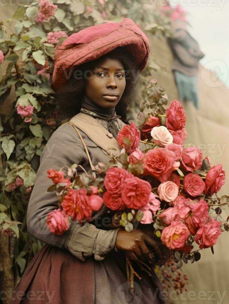 alt farbig fotografieren von ein schwarz Frau von das früh 1900s ai generativ foto