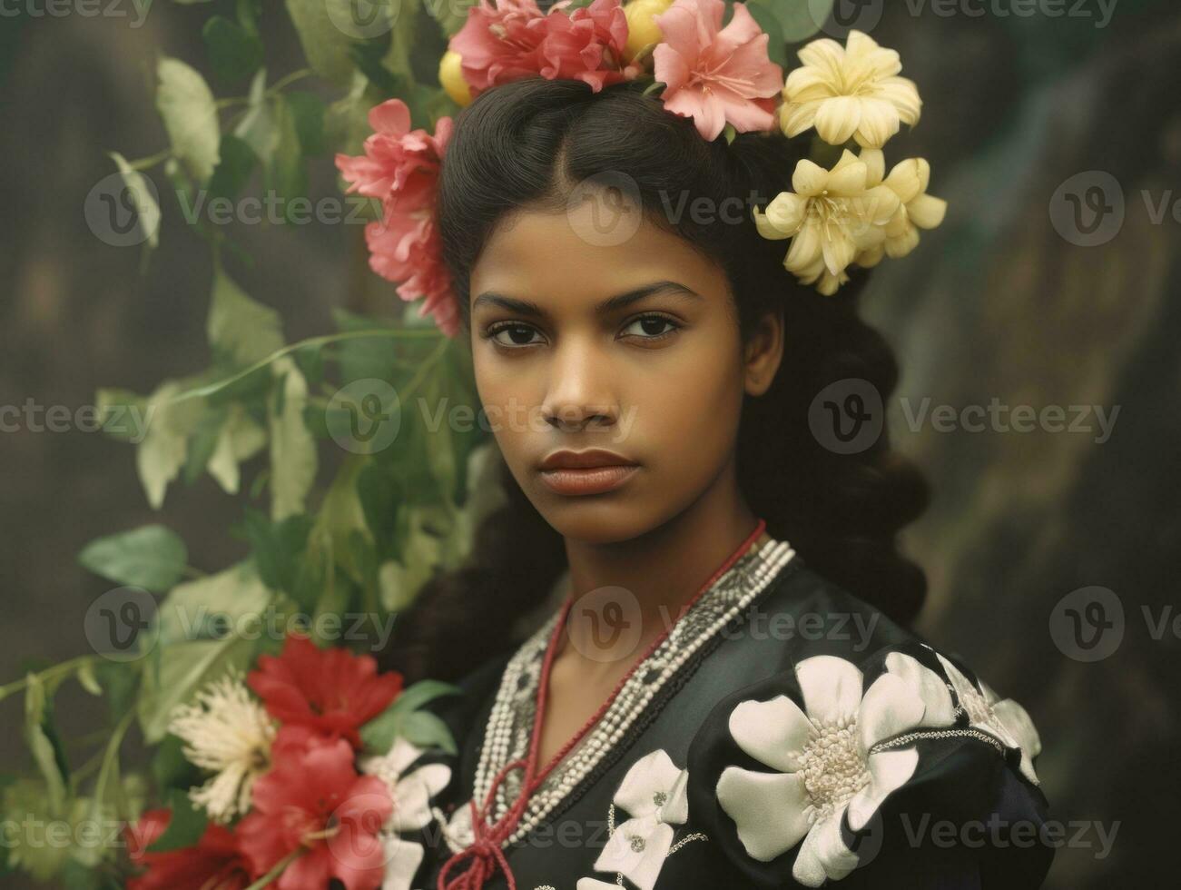 alt farbig fotografieren von ein schwarz Frau von das früh 1900s ai generativ foto