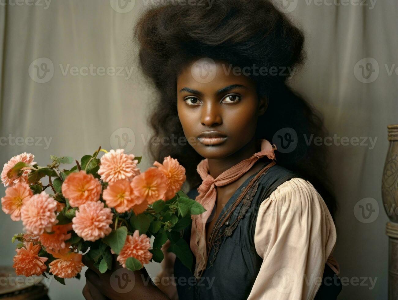 alt farbig fotografieren von ein schwarz Frau von das früh 1900s ai generativ foto