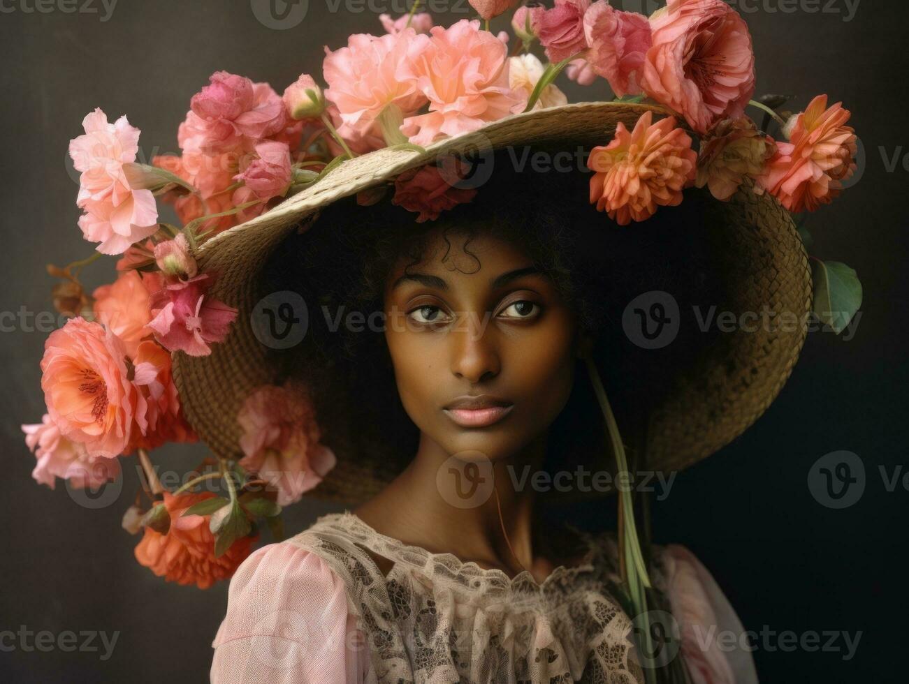 alt farbig fotografieren von ein schwarz Frau von das früh 1900s ai generativ foto