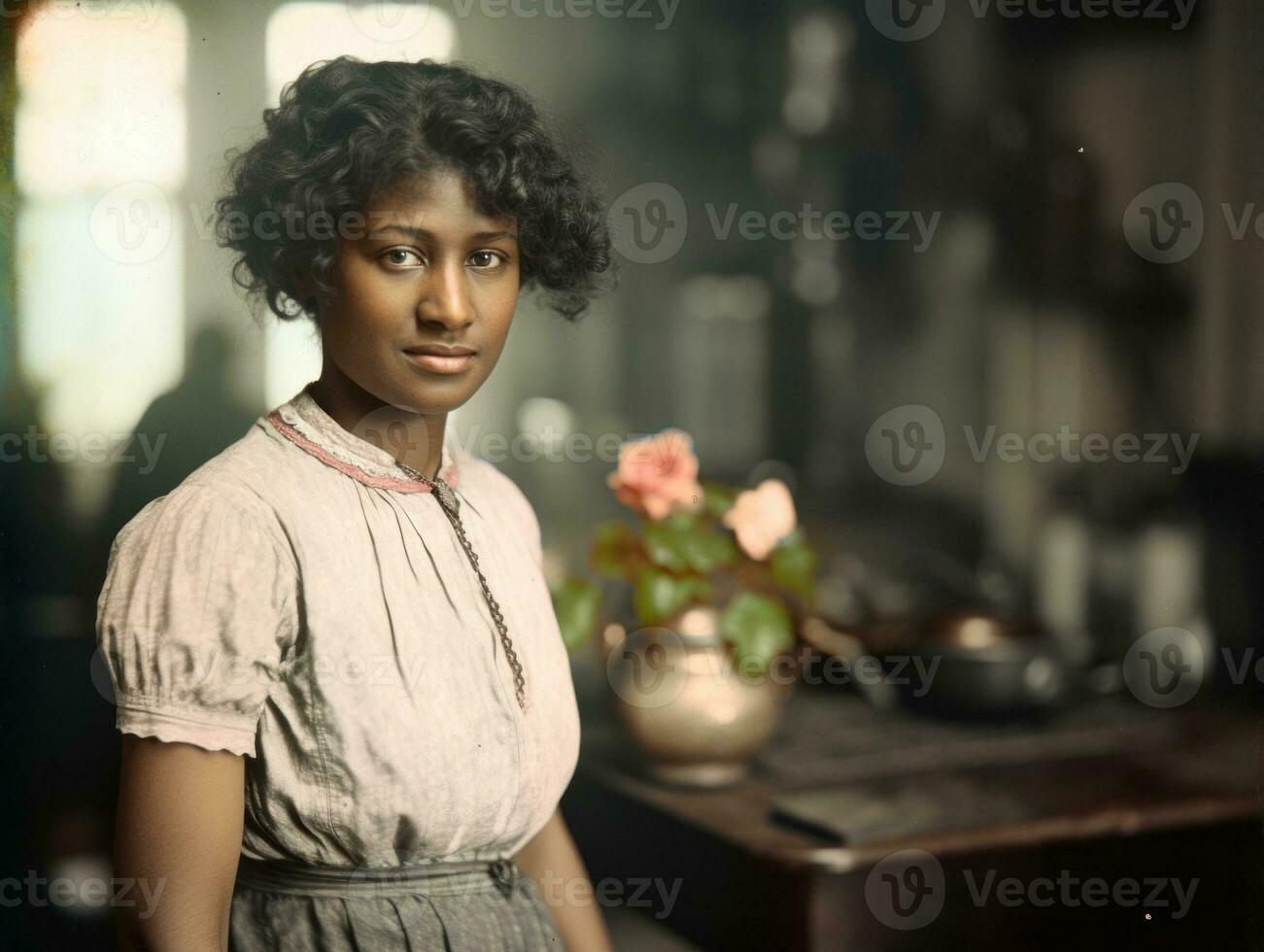 alt farbig fotografieren von ein schwarz Frau von das früh 1900s ai generativ foto