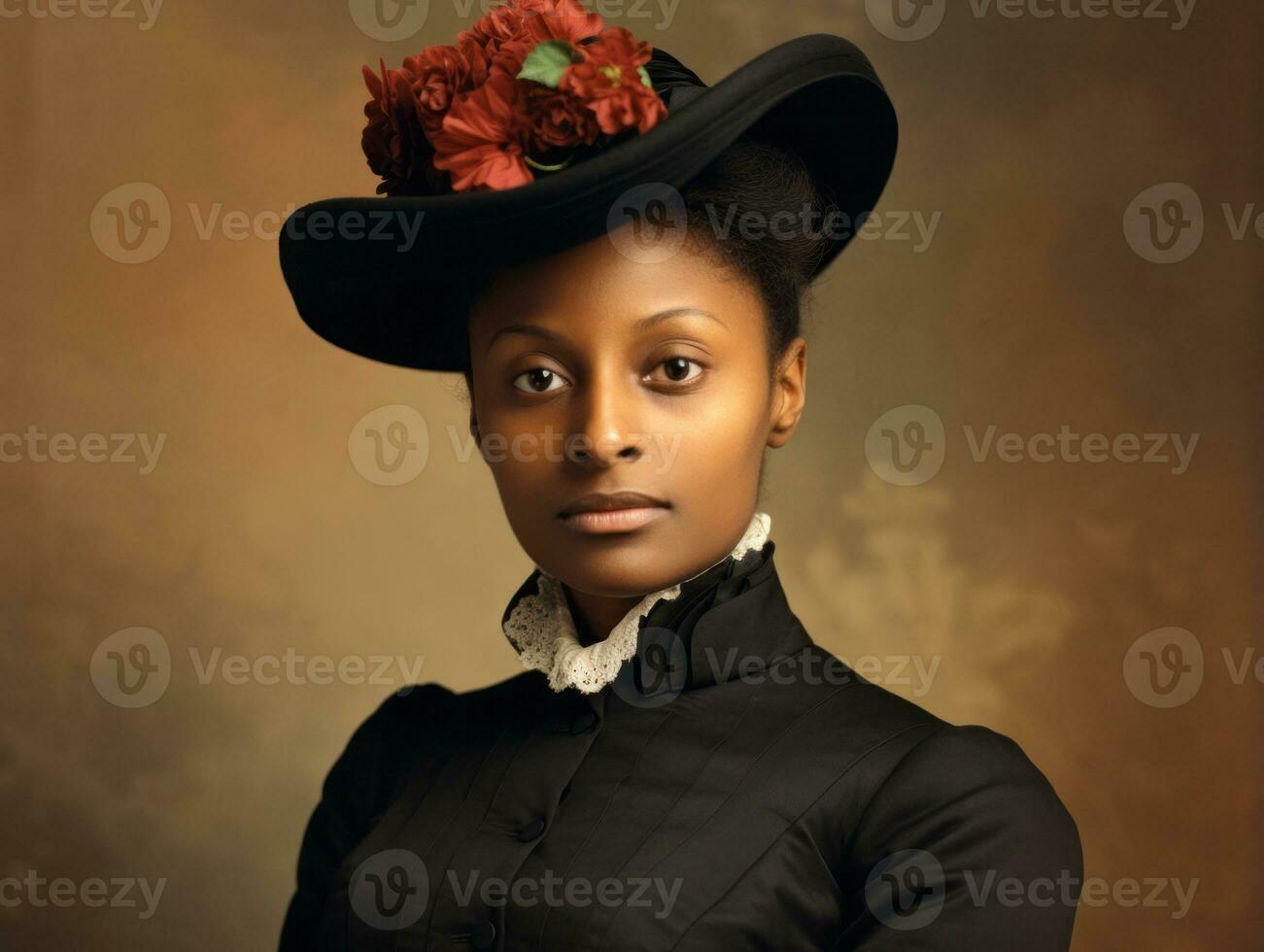 alt farbig fotografieren von ein schwarz Frau von das früh 1900s ai generativ foto