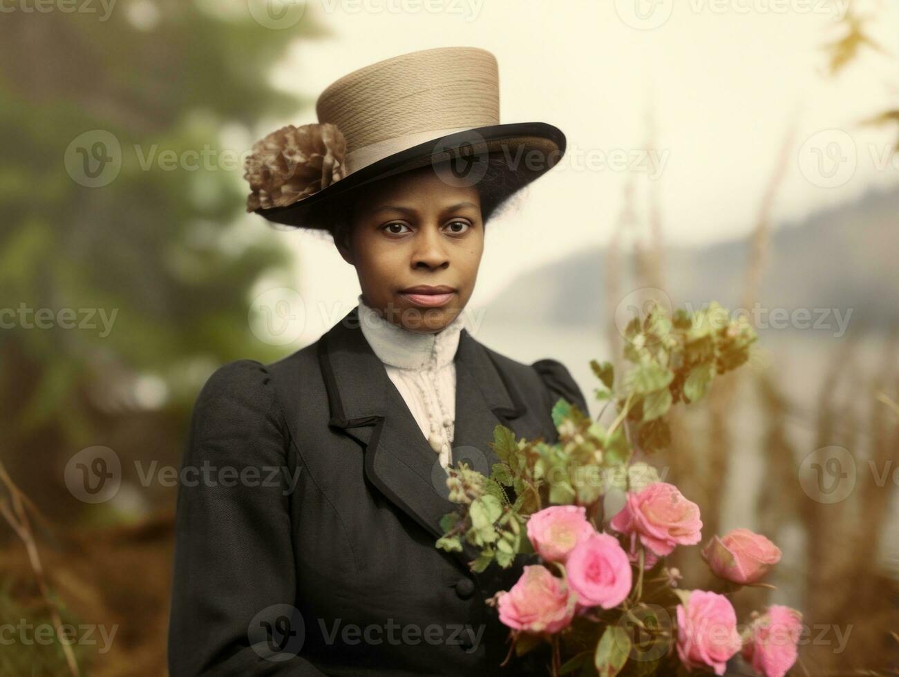 alt farbig fotografieren von ein schwarz Frau von das früh 1900s ai generativ foto