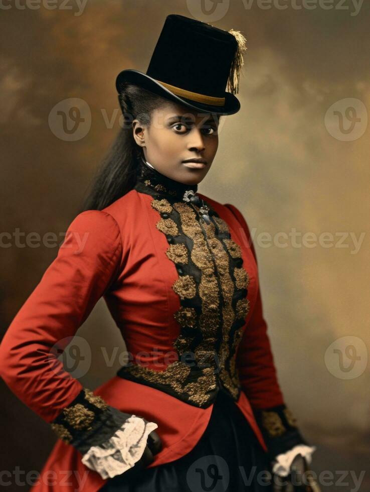 alt farbig fotografieren von ein schwarz Frau von das früh 1900s ai generativ foto
