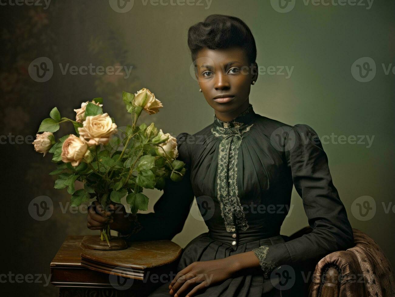 alt farbig fotografieren von ein schwarz Frau von das früh 1900s ai generativ foto