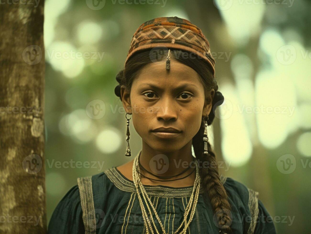 alt farbig fotografieren von ein Brasilianer Frau von das früh 1900s ai generativ foto