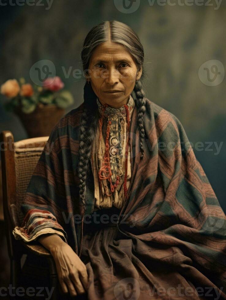 alt farbig fotografieren von ein Mexikaner Frau von das früh 1900s ai generativ foto