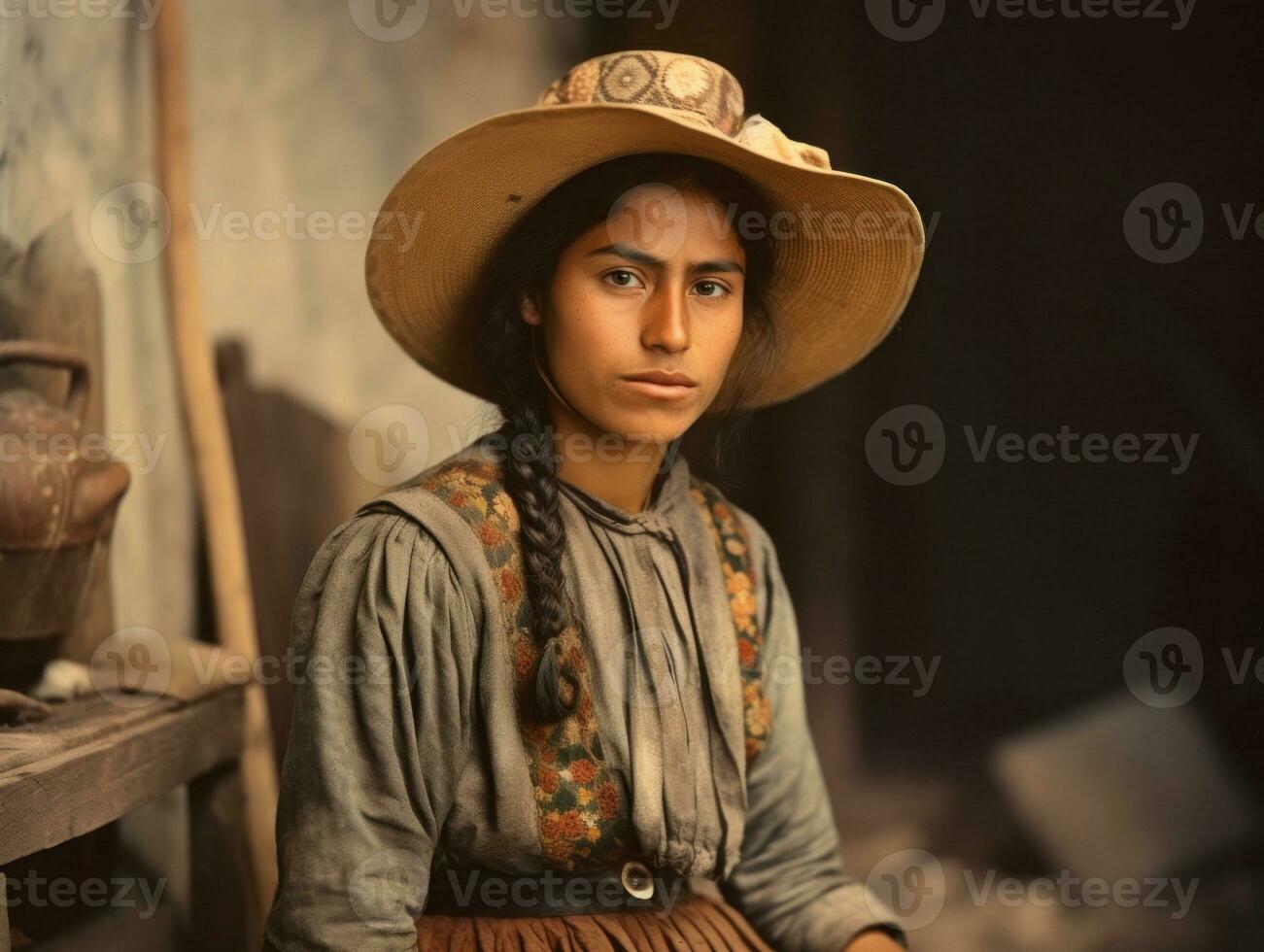 alt farbig fotografieren von ein Mexikaner Frau von das früh 1900s ai generativ foto